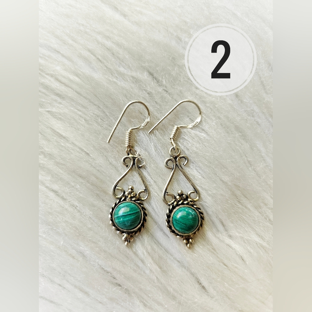 Vintage 925 Malachite Earrings - Picture 5 of 6